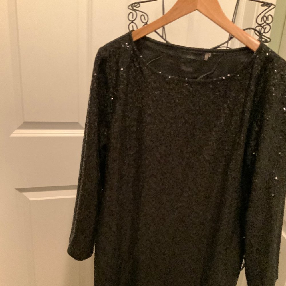 Tahari Little Black Sequin Dress Fully Lined SzXL